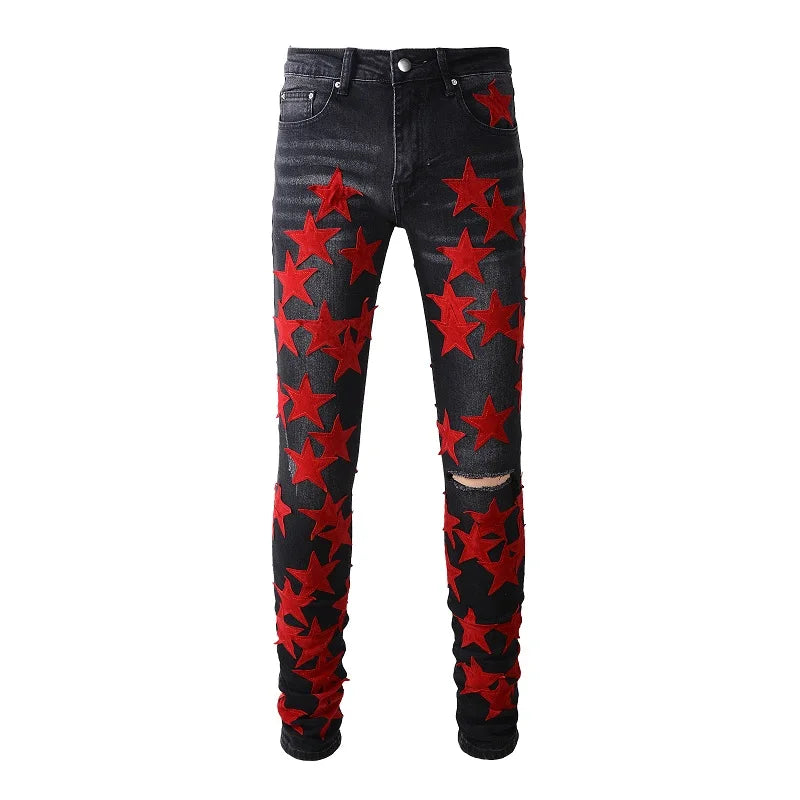 The Calista Patchwork Denim Jeans WellMan Studios Red 40 