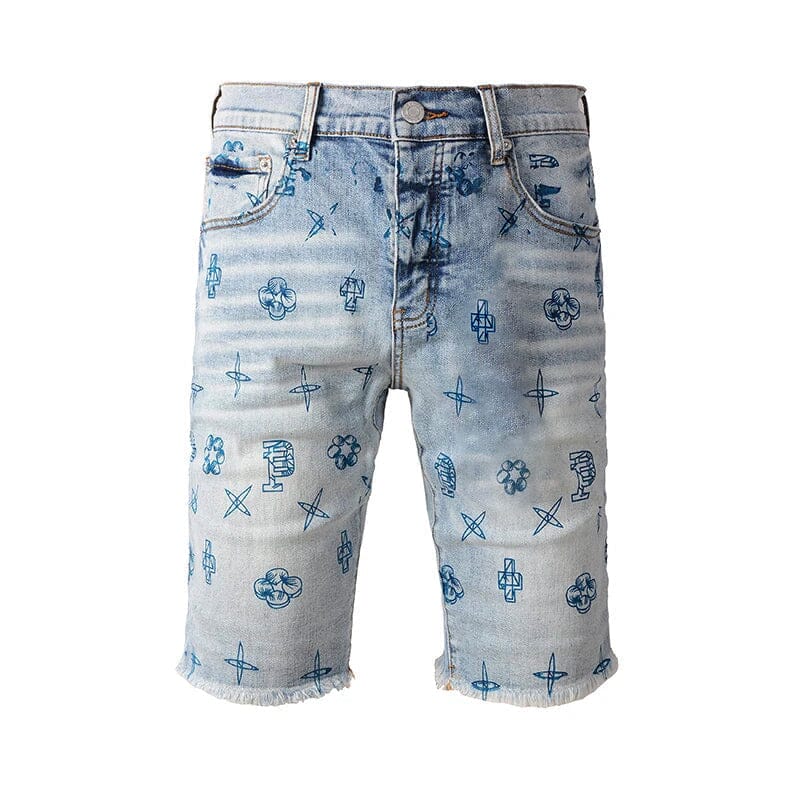 The Huntley Denim Printed Shorts WellMan Studios 28 