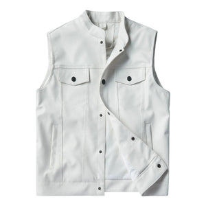 The Eryx Leather Multiple Pocket Biker Vest WellMan Studios White XXS 