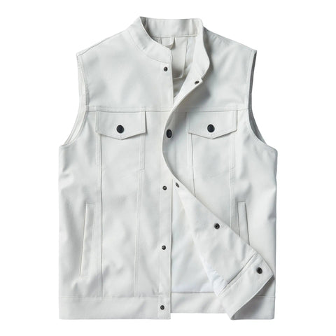 The Eryx Leather Multiple Pocket Biker Vest WellMan Studios White XXS 