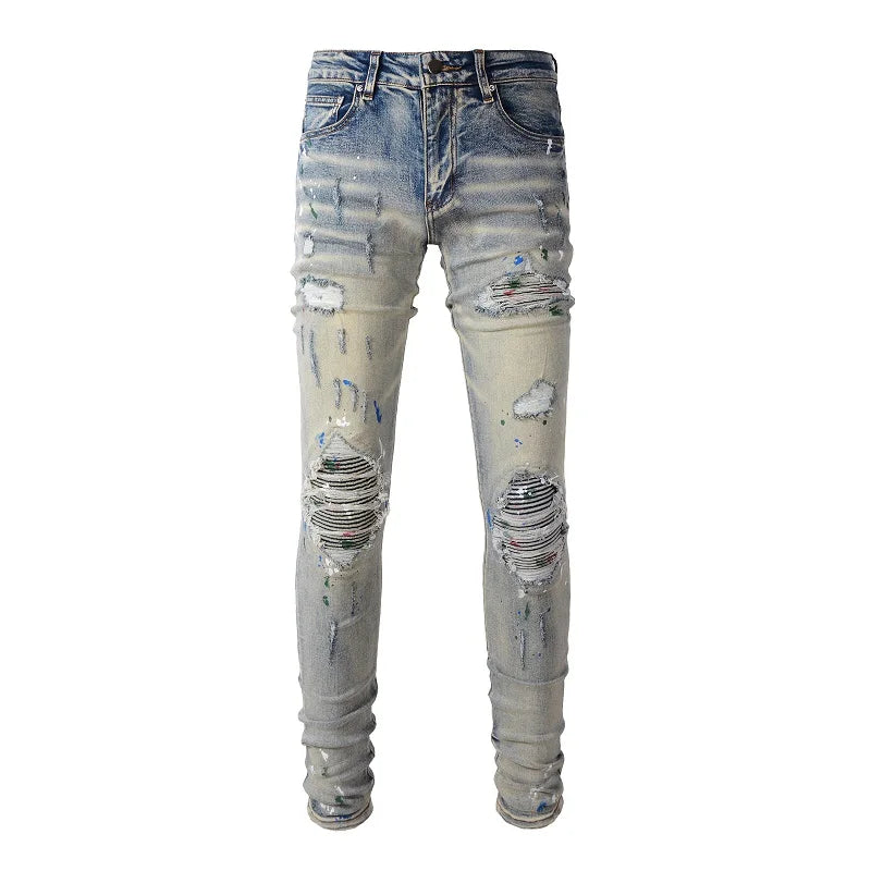 The Somerset Distressed Biker Jeans WellMan Studios 38 