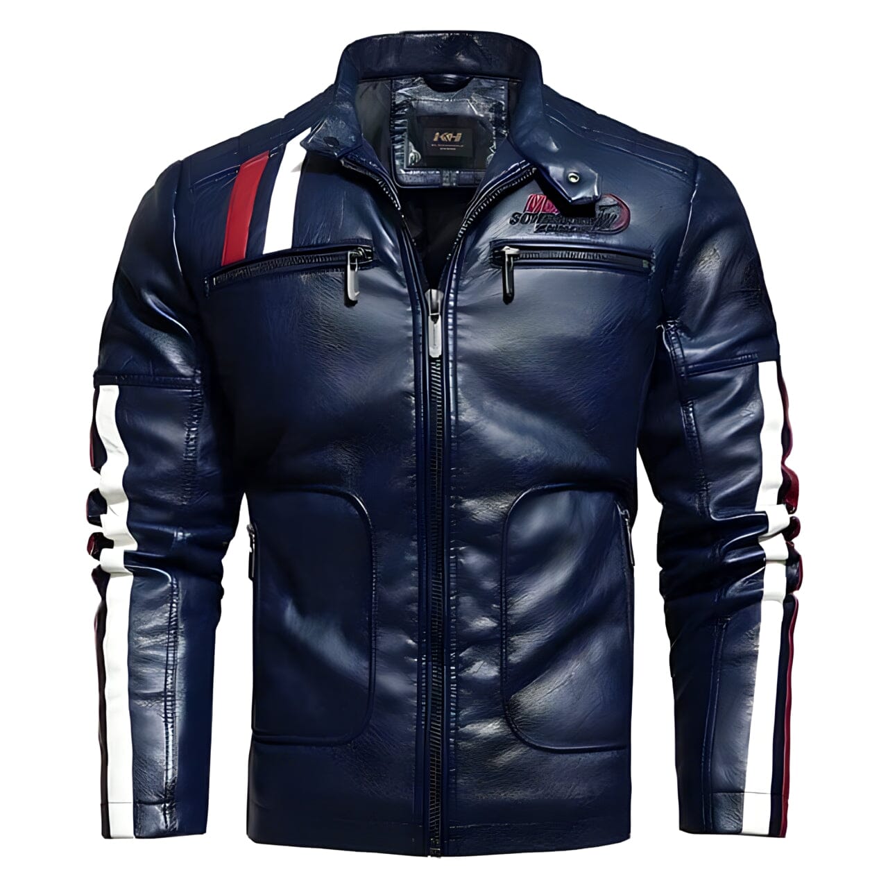 The Vincent Faux Leather Moto Biker Jacket - Blue Shop5798684 Store M 