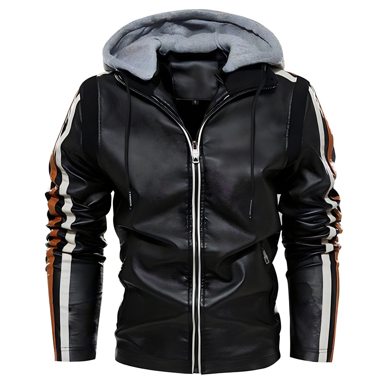 The Dillinger Faux Leather Hooded Biker Jacket - Multiple Colors Well Worn Black XXL 