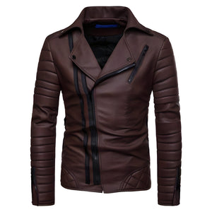 The Riccardo Faux Leather Striped Biker Jacket - Coffee Mapleking Store XL 