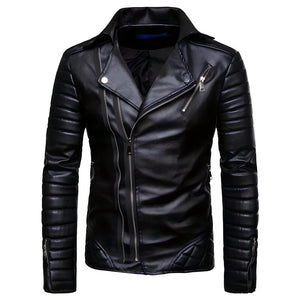 The Riccardo Faux Leather Striped Biker Jacket - Jet Black Mapleking Store 2XL 
