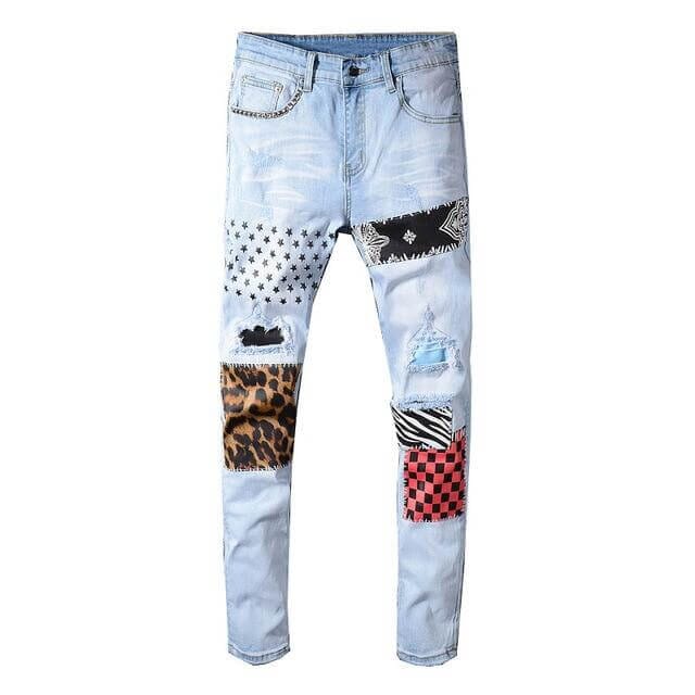 The Rebel Distressed Patchwork Jeans - Light Blue Shop5798684 Store 28 